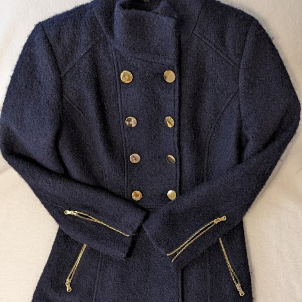 GUESS Womens Navy Blue Wool Double Breasted Winter Coat size M